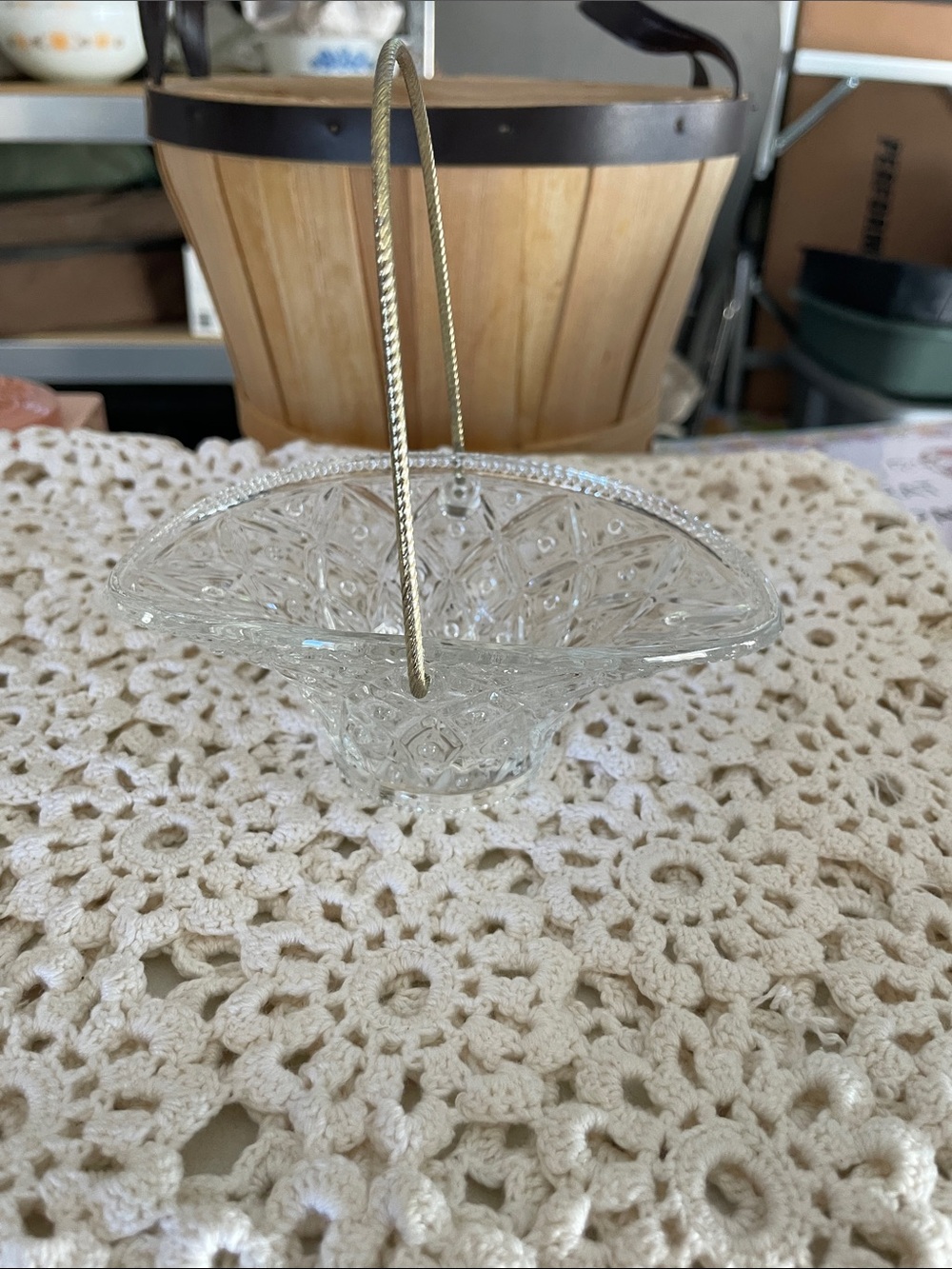 Vintage Avon Clear Glass Brides Basket with Gold Handle